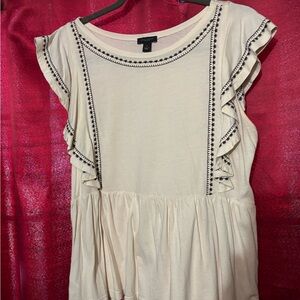 Anthropologie Cream Ruffle Sleeve Top